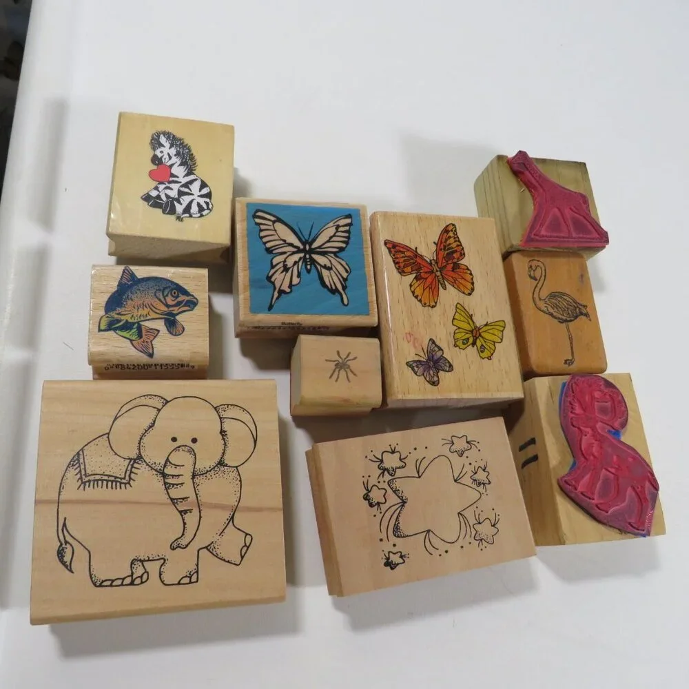 Animals (10) Rubber Stamps Wood Mounted